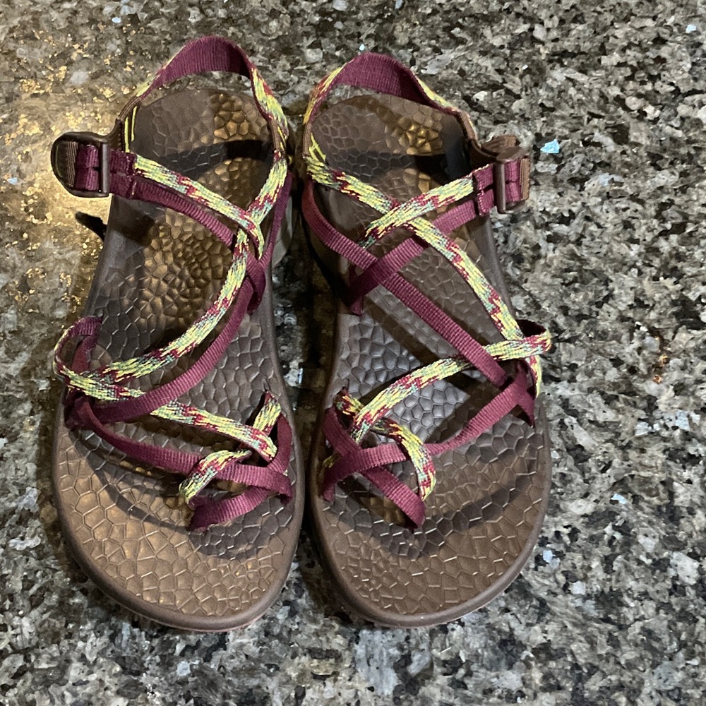 Like New Chaco Women's Sandals - Burgundy and Green